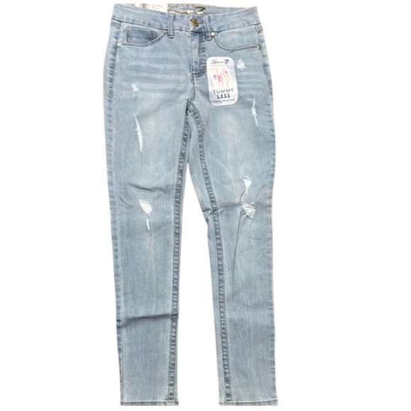 Sevens7 Denim - Light Blue Distressed Women's Jeans Tummyless, High Rise, Skinny